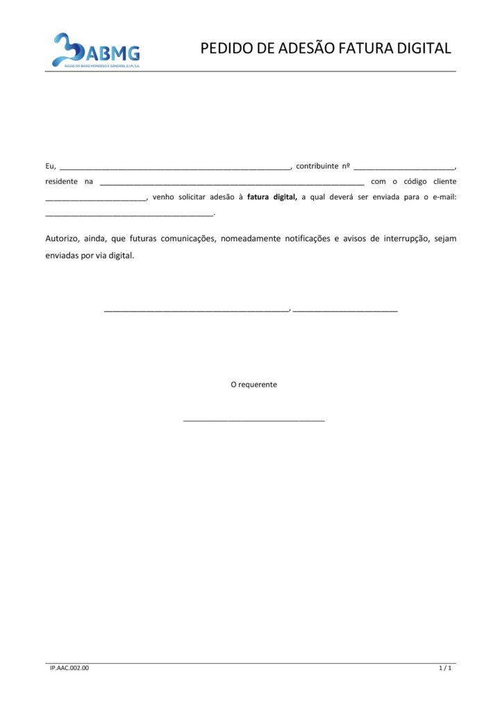 IP AAC 002   Pedido de adesão fatura digital