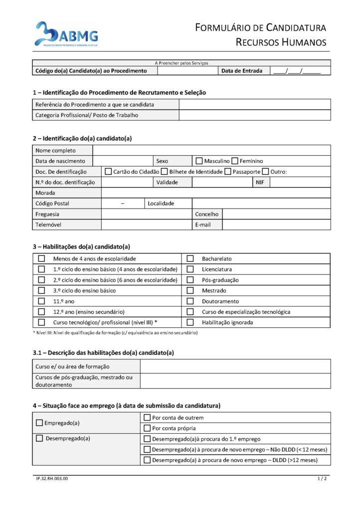 IP 32 RH 003 00 Formulário de Candidatura RH 01 08 2026 Page 1